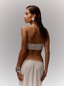 MUSERA Woven Bandeau Extreme Crop Top Only Summer Ibiza Going Out Tops , Elegant Festival Spring - Khaki - View 2
