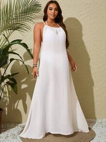SHEIN Swim Chicsea Plus Size Women Solid Color Casual Long Maxi Sleeveless Coverup Dress Summer