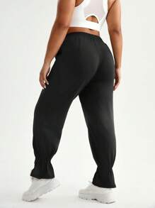SHEIN Sports Plus Size Women Loose Sports Pants - Black - View 2
