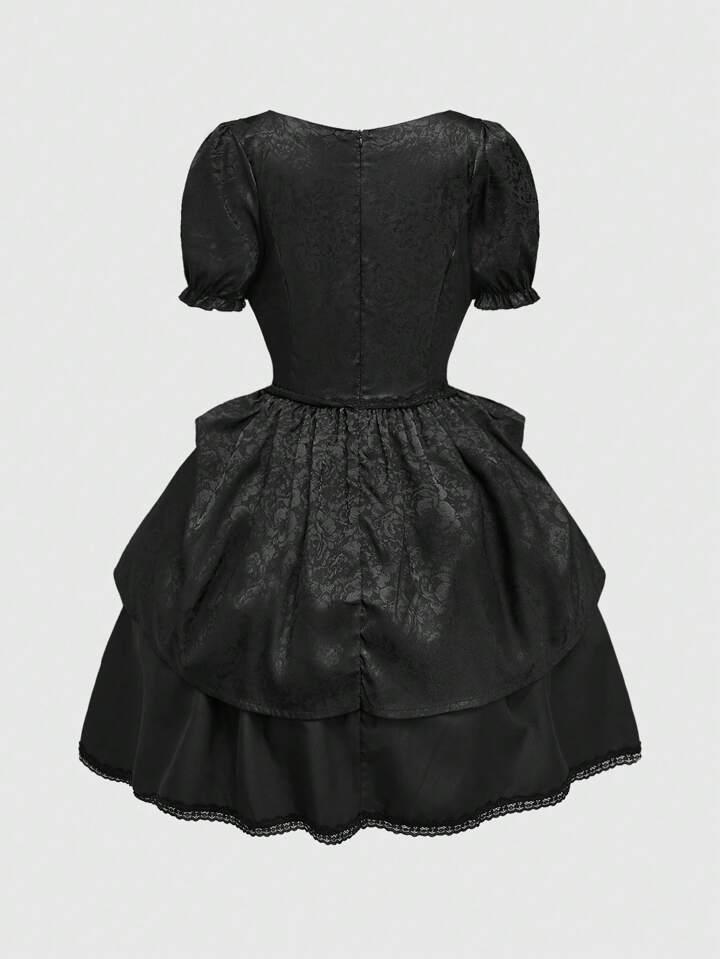 gothic new years dress Our Elegant Gothic Vintage Ruffled Tied Design Waisted Women Party Dress,  For New Year is such a vibe