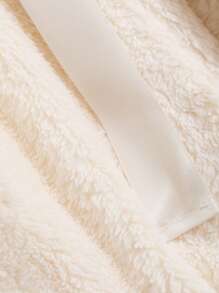 DAZY Minimalist Hooded Flannel Thick Belted Bathrobe Fluffy, Thermal Lined Fall, Winter, Cozy - Beige - View 9