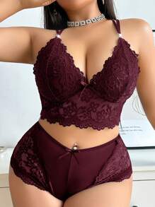 Plus Size Lace Sexy Halterneck Nightwear Set