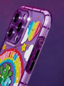 SHEIN X Care Bears Casing Ponsel Ungu Semi-Transparan Motif Beruang Kartun & Hati Pelangi, Hadiah, Kompatibel dengan iPhone - Mauve Purple - View 6