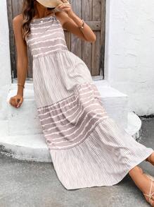 SHEIN LUNE Thời gian rảnh rỗi Sọc Và In Dài Đung đưa Đầm Đối với Kỳ nghỉ - Nhiều màu - Xem 5