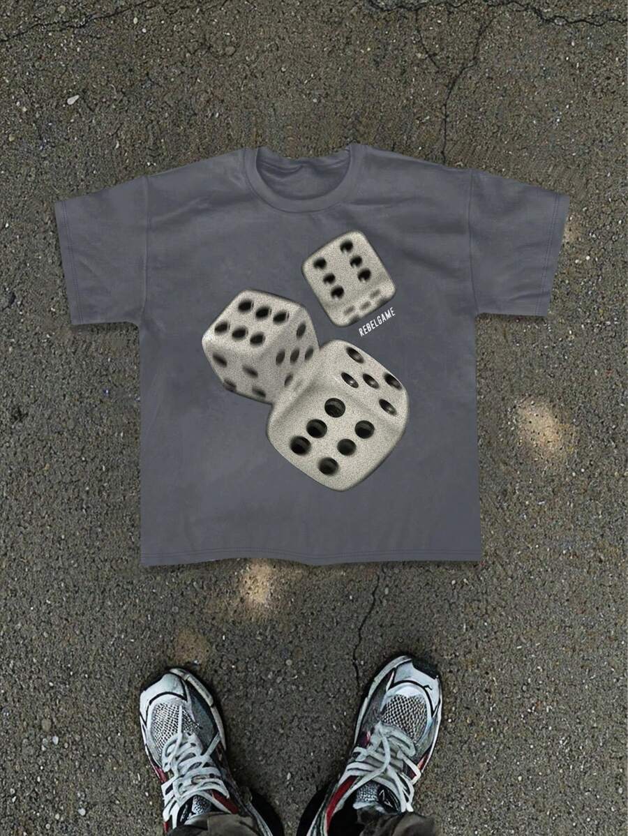 Manfinity VCAY 1pc Quần áo Y2K nam vui nhộn thường ngày quá khổ hợp thời trang đường phố cổ điển phong cách sáng tạo xúc xắc thiên thần Madonna tranh sơn dầu in áo phông dệt kim màu đen - Xám - Xem 1