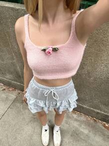 Forever 21 Áo ba lỗ bó sát họa tiết hoa 3D mùa hè cho nữ - trái cam - Xem 9