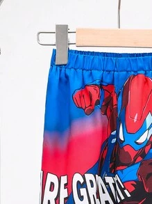 2 件/套年轻男孩休闲蜘蛛动漫印花保暖内衬松紧腰厚保暖运动裤，适合通勤、上学、日常、度假、运动，适合春、夏、秋、冬 - 彩色 - 查看 4