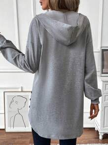SHEIN LUNE 1pc Gray Casual Hooded Jacket, Fall Season