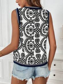 SHEIN LUNE Áo khoác không tay họa tiết hoa thường ngày (Họa tiết in viền bất đối xứng) - màu đen - Xem 2