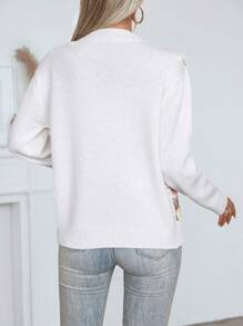 SHEIN LUNE 女士时尚花卉亮片装饰长袖休闲毛衣 - 彩色 - 查看 2