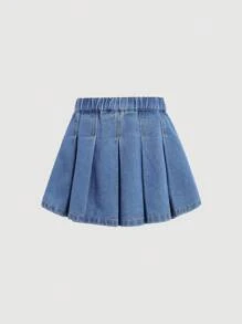 SHEIN Baby Girl Casual Ruffled Denim Skirt - Light Wash - View 2