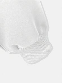 SHEIN CURVE+ Plus Size Women's Slogan & Figure Graphic Drop Shoulder Zip Up Sweatshirt - White - View 3