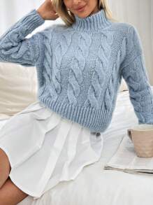 EURMUSE Women Baby Blue Braid Detailed Soft Touch Sweater - Baby Blue - View 7