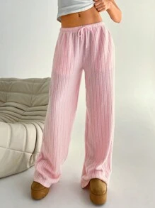 SHEIN EZwear Women's Drawstring Straight Leg Casual Fashionable Street Style Pants - Pink - View 5