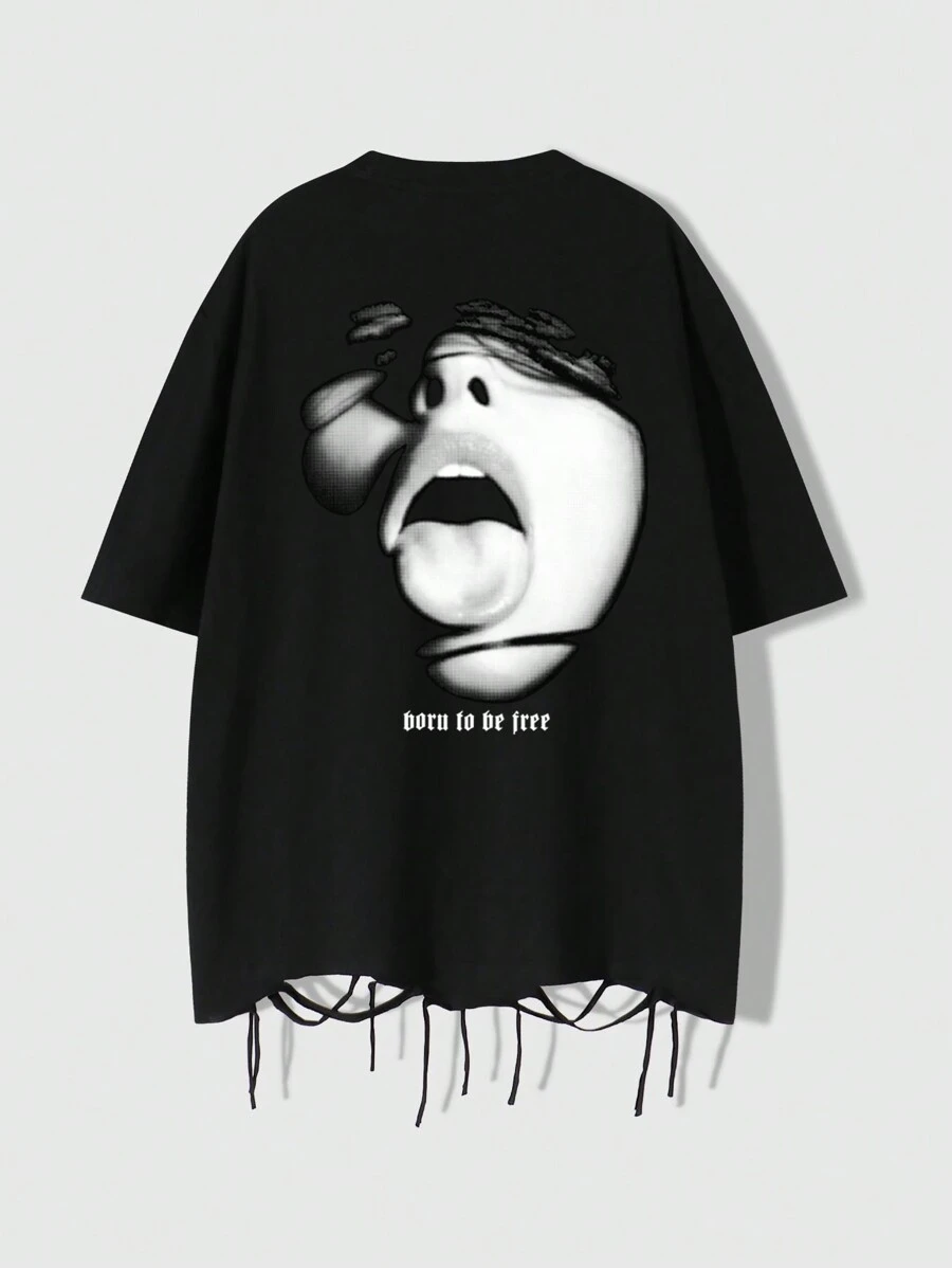 Manfinity EMRG Men's Graphic Print Crew Neck Short Sleeve T-Shirt - Black - View 1