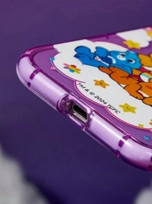 SHEIN X Care Bears Casing Ponsel Ungu Semi-Transparan Motif Beruang Kartun & Hati Pelangi, Hadiah, Kompatibel dengan iPhone - Mauve Purple - View 7
