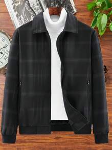 Manfinity Homme Slim-fit casual geruite herenjas met printkraag, herfst-winter