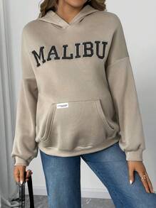 SHEIN Sudaderas casuales con bordado de letras para mujeres embarazadas, para otoño y para el invierno - Caqui - Ver 4
