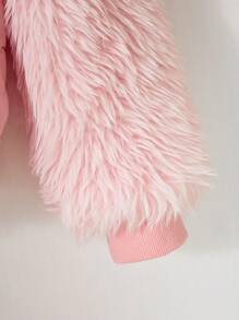 1pc Tween Girls Personalized Short Zip-Up Contrast Fluffy Sleeve Jacket - Pink - View 4