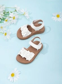 1pair Cute Girls Pearl Decor Hook And Loop Thick Sole Soft Sole Sandals - White - View 3