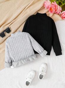 SHEIN 2pcs/Set Young Boys Classic Black And Gray Thermal Lined Outfit, Soft Knit Fabric, Windproof And Warm For Casual Daily Wear, Suitable For Autumn And Winter