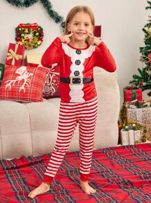 Bộ đồ ngủ Giáng sinh cho bé gái, tiệc gia đình, trang phục ông già Noel, quần dài tay và bộ 2 món thường ngày, đồ mặc nhà, vải chất lượng, ấm áp và thoải mái, thích hợp cho buổi họp mặt gia đình, chụp ảnh ngày lễ (4 món được bán riêng) vừa vặn - Đỏ và trắng - Xem 3