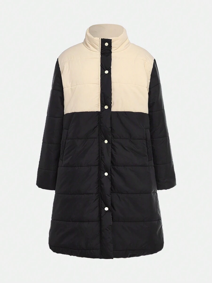 Abrigo casual de color negro y blanco de largo medio para niñas adolescentes, otoño invierno