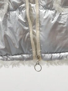 Tween Girls Winter Hooded  Coat - Silver - View 6