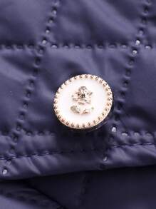 青少年女孩前扣长袖仿口袋简约衬衫和褶皱裙两件套 - 藏蓝色 - 查看 6