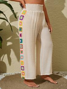 Swim Vcay 大码女式花卉印花宽松荷叶边腰部罩衫夏季 - 杏色 - 查看 3