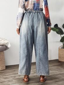 Quần jean ống rộng cạp chun, dáng rộng, thường ngày đa năng cho nữ - Màu xanh lam - Xem 2