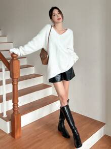 DAZY 女士宽松纯色长袖系带毛衣，秋季女装