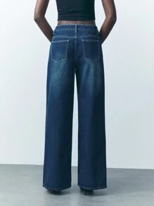 Maija Quần Jeans Ống Thẳng Cài Nút Eo Cho Nữ Quần Dạo Phố Thường Ngày - Rửa tối - Xem 4