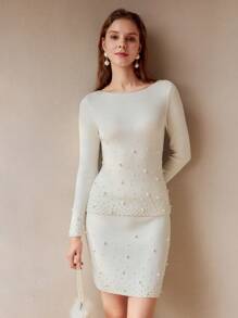 MOTF PREMIUM 人造珍珠细节纯色修身毛衣