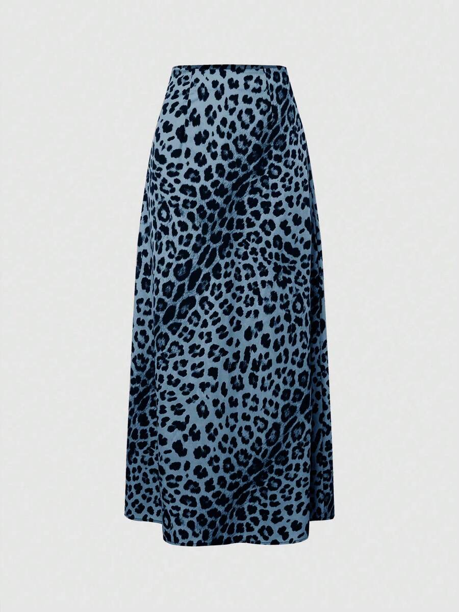 Chiquease Chân váy maxi dài đến đầu gối, in họa tiết toàn thân, kiểu dáng ngẫu nhiên, thích hợp cho kỳ nghỉ biển. - Xanh và trắng - Xem 1