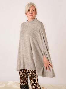 SHEIN LUNE Women's Fashionable Stand Collar Cape Blouse For Autumn - Khaki - View 4