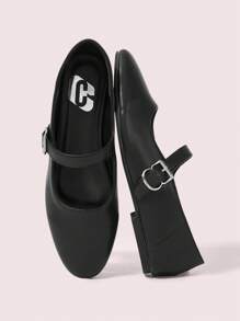 CUCCOO DOLLMOD Zapatos cómodos de estilo Mary Jane de punta redonda, 2024, negros, nuevos, versátiles, de estilo simple con correa, planos, para el otoño, apta para ir al trabajo y como disfraz de bruja en Halloween - Negro - Ver 1