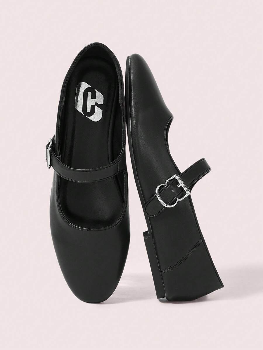 CUCCOO DOLLMOD Zapatos cómodos de estilo Mary Jane de punta redonda, 2024, negros, nuevos, versátiles, de estilo simple con correa, planos, para el otoño, apta para ir al trabajo y como disfraz de bruja en Halloween - Negro - Ver 1