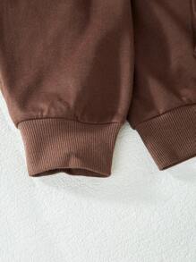 SHEIN Tween Girl Rhinestone Embellished Pocket Front Hooded Sweatshirt - Brown - View 6