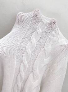 SHEIN Frenchy Áo len cổ lọ dáng ôm vừa vặn có họa tiết thường ngày cỡ lớn, dành cho mùa đông - trắng - Xem 4