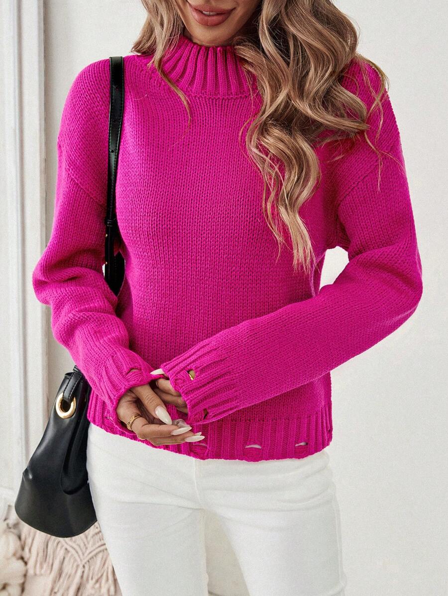 SHEIN LUNE Dames ronde hals lange mouw modieuze dagelijkse casual effen kleur minimalistische stijl trui
