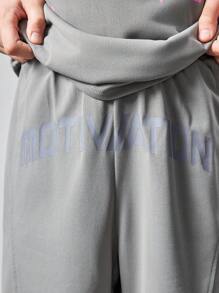 SHEIN Tween Boy Knitted Solid Color Letter Print Short Sleeve T-Shirt And Shorts Casual 2pcs/Set - Grey - View 7