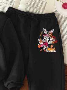 SHEIN Baby Girl Casual Cartoon Pattern Crew Neck Sweatshirt Warm Outfit, Suitable For Autumn & Winter