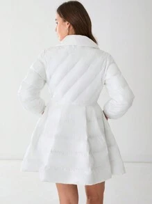 Enchnt Chaqueta gruesa con dobladillo en línea A que ciñe la cintura para mujer, vestido casual, vestido de otoño, chaqueta de otoño e invierno - Blanco - Ver 3