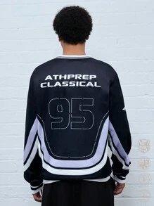 Manfinity VCAY Men's Casual Loose Letter Print Long Sleeve Pullover Sweatshirt, Fall Winter - Multicolor - View 2