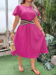 SHEIN Clasi Vestido casual de vacaciones con corte en la cintura para mujer de talla grande - Rosa Fucsia - Ver 3