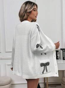 Chiquease Áo len cardigan dệt kim họa tiết nơ rộng rãi màu xanh nhạt cho nữ - Nhiều màu - Xem 2