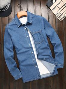 Manfinity Hypemode 男士春秋洗水牛仔休闲夹克 - 中等水洗藍 - 查看 1