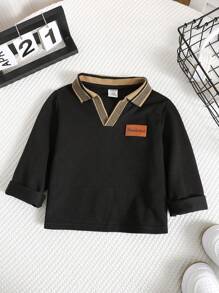 SHEIN 男婴拼色 V 领 Polo 衫，长袖，秋冬 - 彩色 - 查看 1
