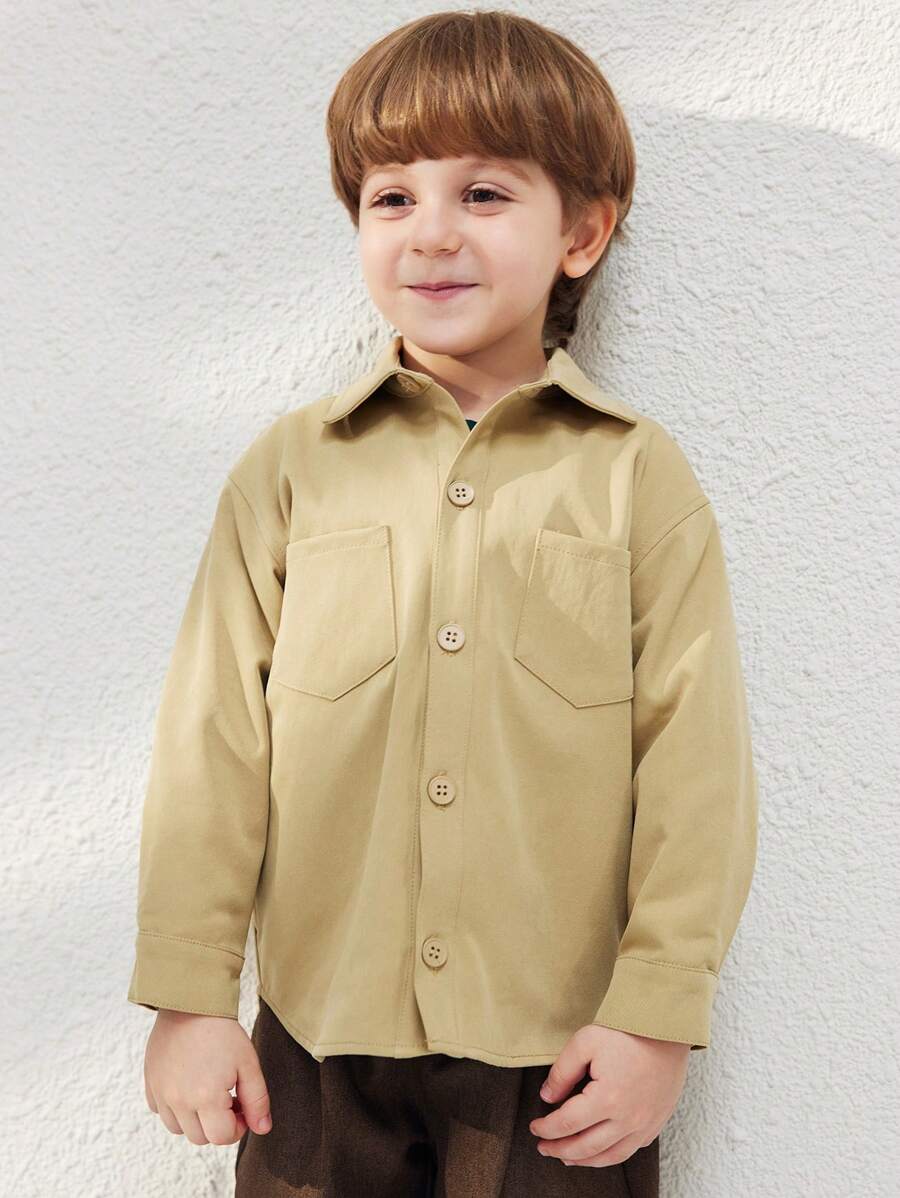 Blossori Áo gió dài tay dệt màu nâu thanh lịch dành cho bé trai, mùa thu/đông - Màu Khaki - Xem 1